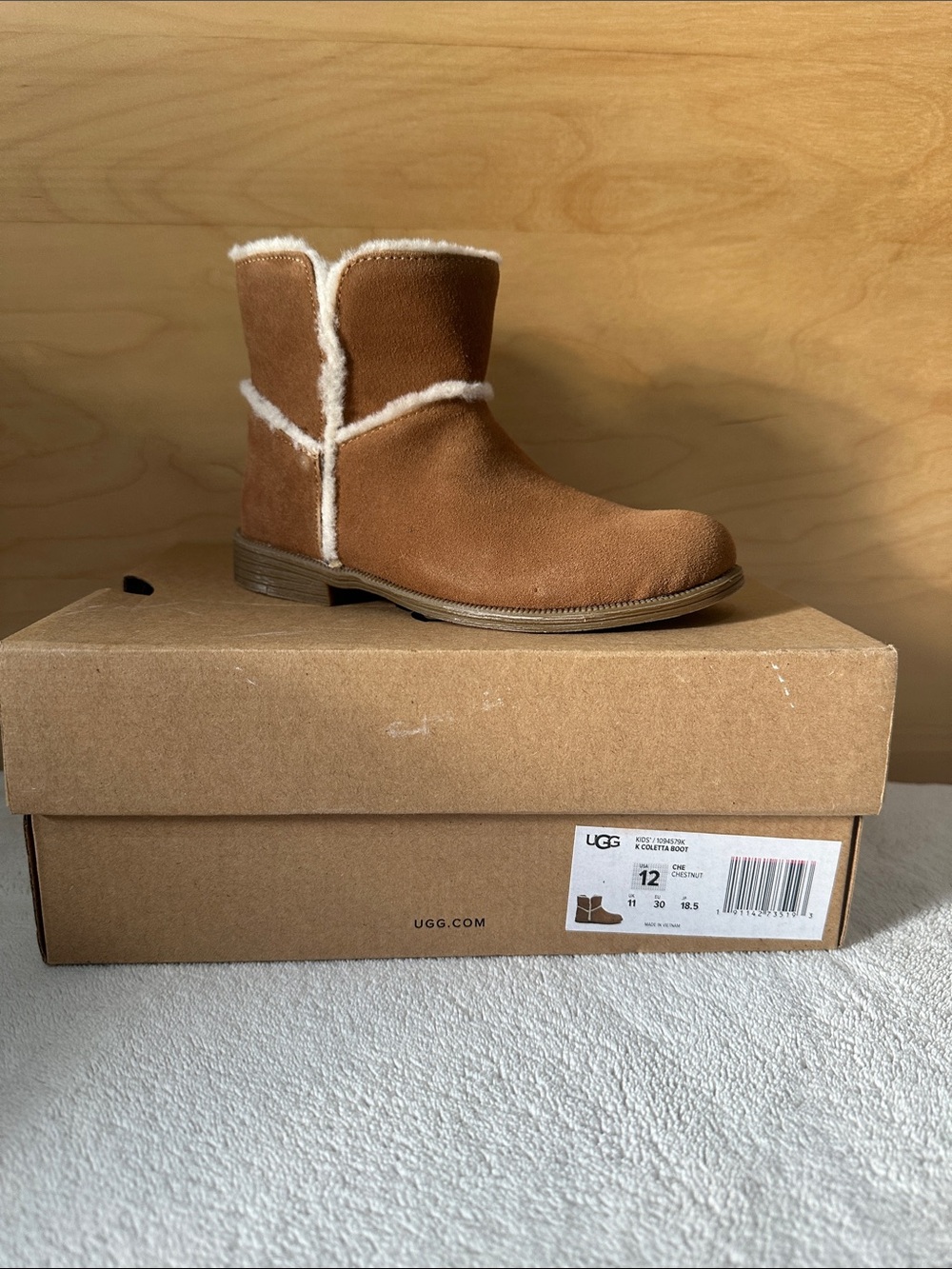 UGG Kids Chestnut Brown Suede Shearling Boot